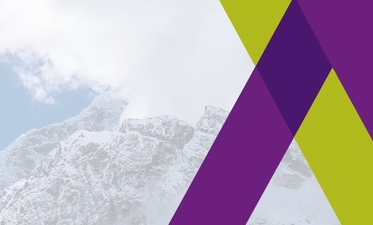 Imagen corporativa de Novaltia con los colores verde y morado sobre fondo de montaña nevada, símbolo de compromiso y solidez.